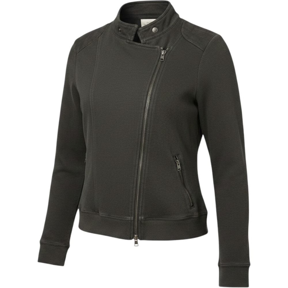 Lauren Ralph Lauren LRL Womens Moto Jacket Olive Green Cotton Knit Size M